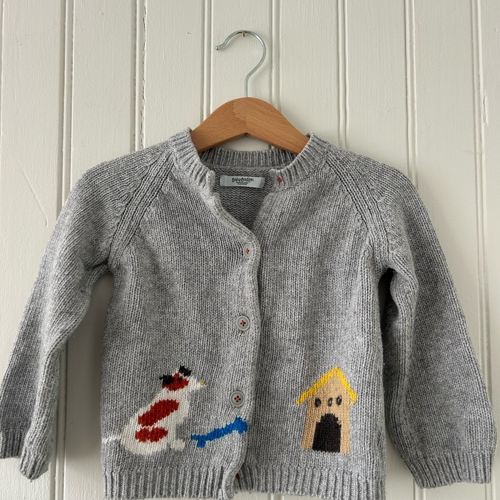 Baby Boden grey unisex cardigan size 18-24 month with dog design